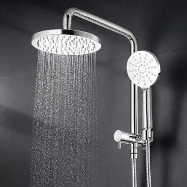 WELS Rain Shower Head 8Inch Hose Set Round Overhead Handheld 3 Mode Rainfall Water High Pressure Wall Mounted Holder Chrome Bathroom Double Showerhead