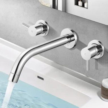 WELS Sink Mixer Taps Bath Tub Shower Wash Basin Wall Mounted 1/4 Turn Cold Hot Water Faucet Spout Tapware Laundry Bathroom Vanity Kitchen Chrome Brass