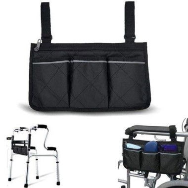 Wheelchair Accessories, Waterproof Wheelchair Bags to Hang on Side with Bright Line Black Storage Organizers for Home/Outdoor