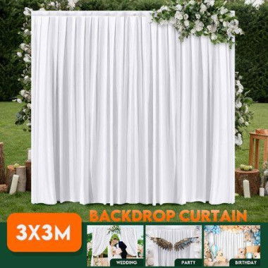 White Backdrop Curtain Silk Background Drape Wedding Party Birthday Decoration Stage Photography With Rod Pocket 3x3m