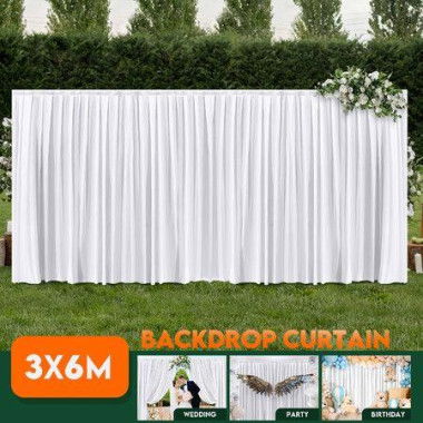 White Backdrop Curtain Silk Drape Background Party Wedding Birthday Decoration Stage Photography With Rod Pocket 3x6m