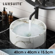 Detailed information about the product White Bathroom Sink Basin Vessel Wash Bowl Washing Vanity Countertop Above Counter Toilet Bath Hand Modern Round Ceramic 40x40x15.5cm