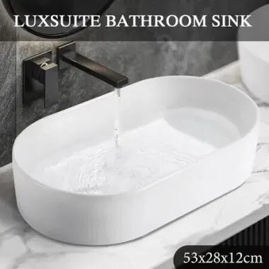 White Bathroom Sink Vessel Washing Basin Hand Wash Bowl Vanity Ceramic Oval Above Counter Modern Countertop Toilet