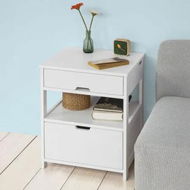 Detailed information about the product White Bedside Table with 2 Drawers