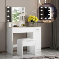 Detailed information about the product White Dressing Table Dresser Makeup Vanity Table Stool Set With Mirror & LED Lights.