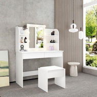 Detailed information about the product White Dressing Table Makeup Vanity Table Stool Set With Drawers And Lighted Mirror