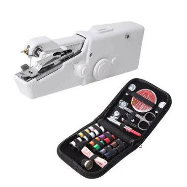 White Mini Handheld Electric Sewing Machine Set Deluxe Bag Includes Most Of The Sewing Accessories