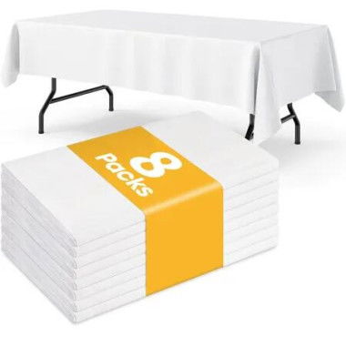 White Plastic Table Cloth Rectangle Table 8 Pack,2.7m Ã— 1.3m Tablecloth for 1.8m Tables,Table Cloth for Disposable Use,Table Cover