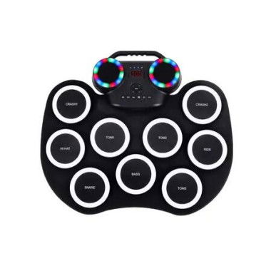 White Portable Electronic Drum Kit Hand Rolled Flashing Bluetooth Drum with Speaker