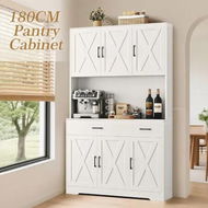 Detailed information about the product White Sideboard Buffet Pantry Cupboard Hutch Dresser Hall Kitchen Dining Room Coffee Table Side Storage Unit Drawer Shelves Cabinet Bar Shelving 180cm