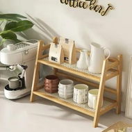 Detailed information about the product Wicker-Look Coffee Station Organizer,Bamboo Mug Holder Countertop,Kitchen Counter Shelf,Condiment Storage Rack,2 Tier
