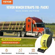 Detailed information about the product Winch Straps, 10.2 cm x 12.2 m, 2.7T Load Capacity, 8.2T Break Strength, Truck Straps with Flat Hook, Flatbed Tie Downs Cargo Control for Trailers, Farms, Rescues, Tree Saver, Yellow (10 Pack)