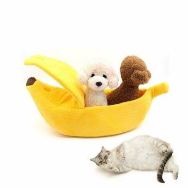 Winter Cat Banana Bed Dog House Warm Boat Pet Sleep Nest Cotton Cushion Coral Fleece Dog Pad Cat Mat (L).