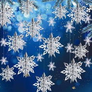 Detailed information about the product Winter Christmas Hanging Snowflake Decorations,12PCS 3D Large Silver Snowflakes & 12PCS White Paper Snowflakes Hanging Garland for Christmas Winter Wonderland Holiday New Year Party Home