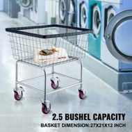 Detailed information about the product Wire Laundry Cart 2.5 Bushel Wire Laundry Basket with Wheels 21''x27''x27.5'' Commercial Wire Laundry Basket Cart Steel Frame with Chrome Finish 4inch