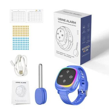 Wireless Bed Wetting Alarm, Watch Style Wristband Potty Trainer with Vibration Voice Light Alert, Anti-Loss Tracking 20 Days Standby for Kids Elderly, Blue