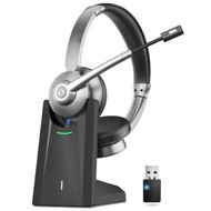 Detailed information about the product Wireless Bluetooth Headset with Microphone AI Noise Cancelling Wireless Headset with Mic Mute,Charging Base & USB Dongle for Work from Home/Call Center/PC/Laptop