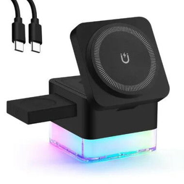 Wireless-Charger 3 in 1 Charging Station Cube with Nightlight Lamp Foldable Charger Charging Dock for iPhone 16/15/14/13/12/AirPods/Apple Watch(No Adapter)