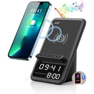 Detailed information about the product Wireless Charging Station with Bluetooth Speaker and Alarm Clock, 4 in 1 Wireless Charger Compatible with iPhone and Android Phones, Black