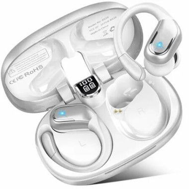 Wireless Earbud Bluetooth 5.4 Headphones Earbuds Deep Bass Noise Cancelling Mic,Over Ear Bud with Sport Earhooks Waterproof for Workout Running,Silver
