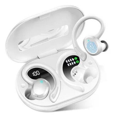 Wireless Earbuds Sport, Bluetooth 5.3 Headphones Bass HiFi Stereo Over EarBuds, 48Hrs Noise Cancelling Headset with Earhook, IP7 Waterproof,White