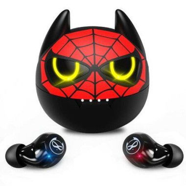 Wireless Earbuds Touch Control Headset Stereo Sound In-Ear Wireless Earpiece Bluetooth Earphones With Red Cartoon Charging Case (Bat).