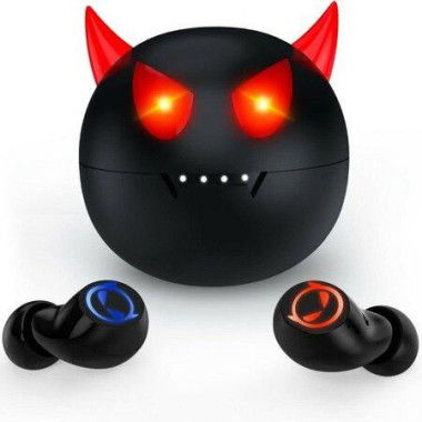 Wireless Earbuds Touch Control Headset Stereo Sound In-Ear Wireless Earpiece Bluetooth Earphones With Red Cartoon Charging Case (Devil)