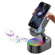 Detailed information about the product Wireless Induction Audio Bluetooth Speaker 5in1 Phone Holder Emergency Rechargeable with Colorful Ambient Light, Gifts for Men Women (Black)