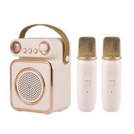 Detailed information about the product Wireless Karaoke Machine Mini 2 Microphones Portable Bluetooth Speaker Singing Toys Home Travel Party Birthday Gift Kids Fun Beige