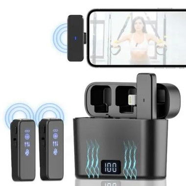 Wireless Lavalier Microphone for iPhone,3 Level Noise Reduction Plug and Play,Audio Video Recording,Auto-Sync,Mini Lapel Mic,Charging Box