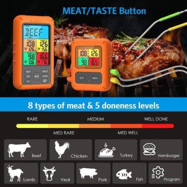 Wireless Meat Thermometer For Grilling And Smoking Food Cooking Candy Thermometer With 4 Meat Probes 500FT Outside Grill For Beef Turkey