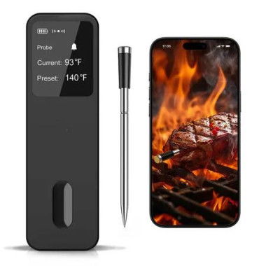 Wireless Meat Thermometer with LCD Booster Bluetooth Food Cooking Thermometer with Smart App Waterproof Resistant Probe for BBQ Oven Grill and Smoker