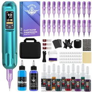 Detailed information about the product Wireless Tattoo Pen Kit with LED Screen Display and 9000 RPM Adjustable Stroke Professional Tattoo Machine Kit,Tiffany Blue
