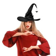 Detailed information about the product Women Halloween Witch Hat Black Pleated Wizard Hat Bat Hat With Bat Pendant For Halloween Cosplay Party Costume