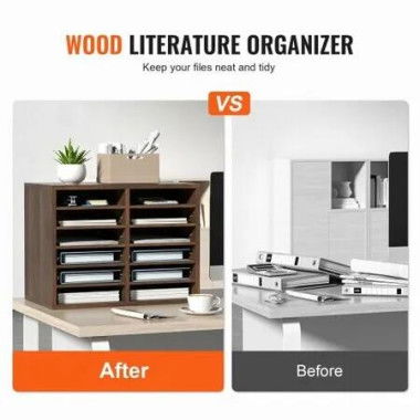 Wood Literature Organizer Adjustable File Sorter 12 Compartments Brown