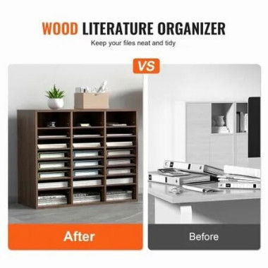 Wood Literature Organizer Adjustable File Sorter 24 Compartments Brown