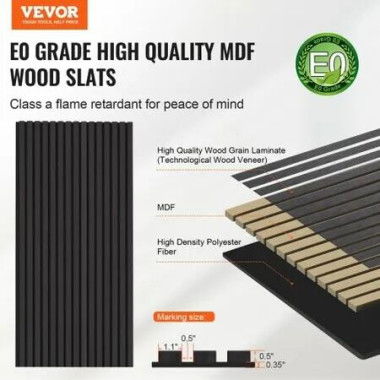 Wood Slat Acoustic Panels 23.6 x 47.2 inch for Modern Wall Decor Black Oak