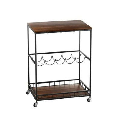 Wooden Bar Cart Drinks Trolley 3 Tire