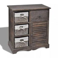 Detailed information about the product Wooden Cabinet 3 Left Weaving Baskets Brown