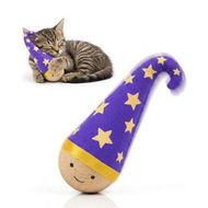 Detailed information about the product Wooden Interactive Cat Toy, Nienie Tumbler Wobble Toy for Indoor Cats, Self Righting Chaser with Wizard Hat and Stars, Blue