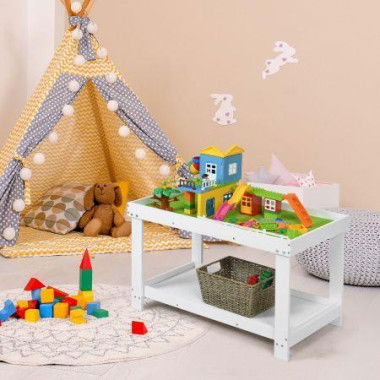 Wooden Kids Activity Table With Storage Shelf And Removable Tabletop-White