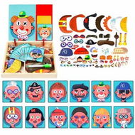 Detailed information about the product Wooden Magnetic Jigsaw Puzzles Toy Crazy Face Dress Up Game For Imagination Play. Educational Puzzle Games Double-Sided Drawing Easel For Kids.