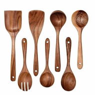 Detailed information about the product Wooden Non-Stick Kitchen Pan Toolset 7 Pieces Set, Natural Teak Kitchen Utensils Spatula, Wooden Cooking Utensils Spoons Fried Spatula and Salad Fork