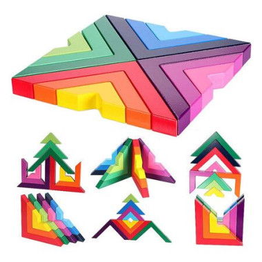 Wooden Rainbow Stacking Game - Geometric Building Blocks - Creative Nesting Educational Toys For Toddlers (Rainbow Stacking Game)