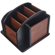 Detailed information about the product Wooden Rotating Organizer For Storing Remote Controls Or Desk And Office Items, With 4 Compartments, Brown (Brown & Black)