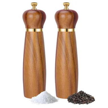 Wooden Salt and Pepper Grinder Set, 8Inch Manual Pepper Mill Grinder with Adjustable Coarseness, 2 Pack Acacia Wood Salt and Pepper Shakers Set
