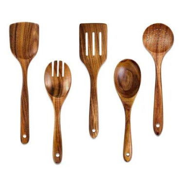 Wooden Spoons for Cooking,5 Pcs Wooden Utensils for Cooking Natural Teak Wooden Kitchen Utensils Set