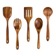 Detailed information about the product Wooden Spoons for Cooking,5 Pcs Wooden Utensils for Cooking Natural Teak Wooden Kitchen Utensils Set