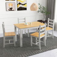 Detailed information about the product Wooden Table Set Chairs 5 Piece Dining Kitchen Pine Wood Furniture Rectangular Grey Oak Modern Office Work