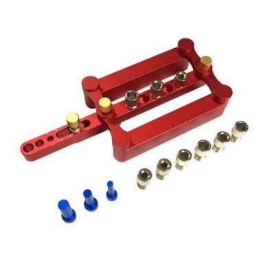 Woodworking Self-Centering Dowel Jig Drill Guide With 1/4 5/16 3/8 Inch Positioner Red Wave Locator Tool Precise Drilling Kit.